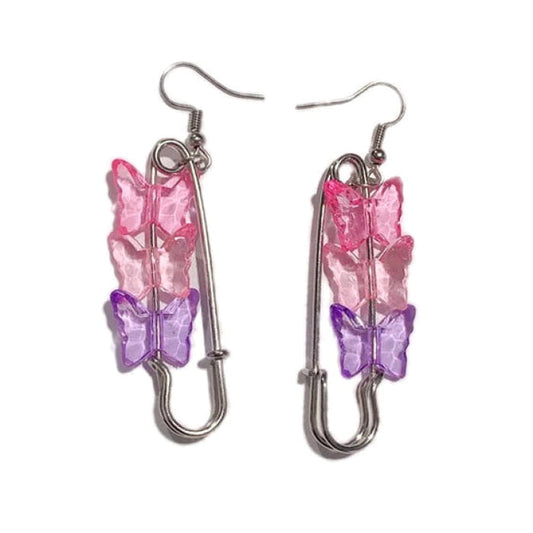 Butterfly Safety Pin Earrings - Standart / Rainvow