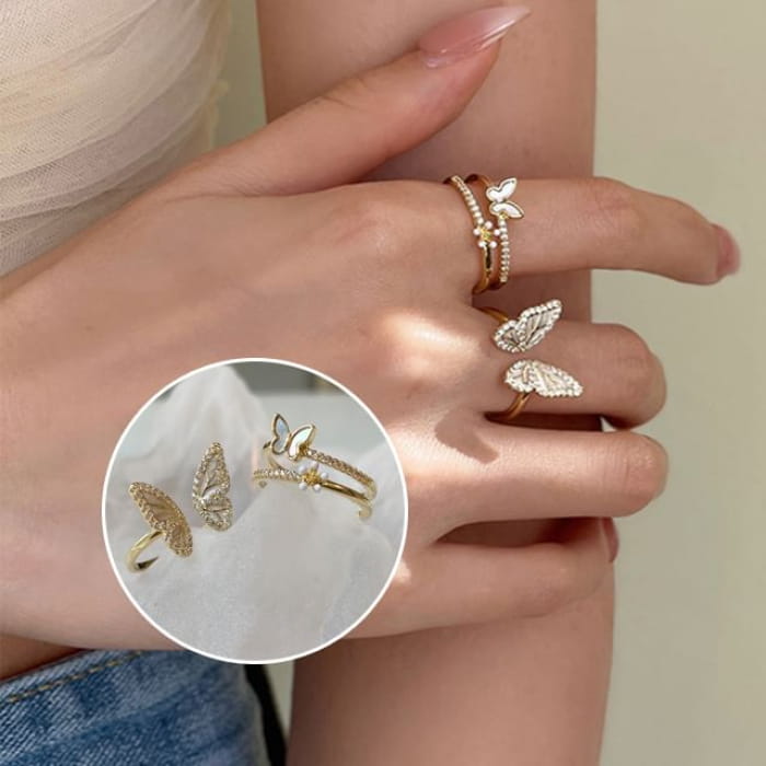 Butterfly Shell Alloy Open Ring - J3306 - Gold / One Size