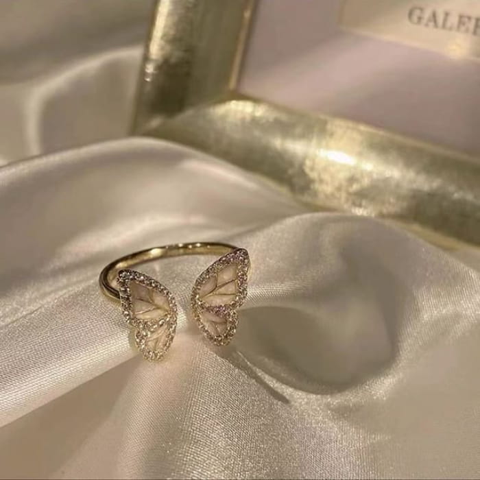 Butterfly Shell Alloy Open Ring - J3306 - Gold / One Size