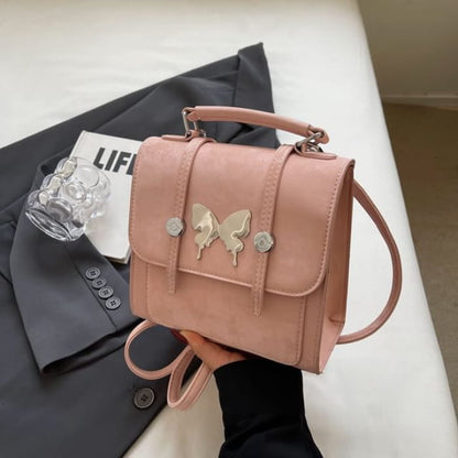 Butterfly Studded Flap Backpack - Pink / One Size