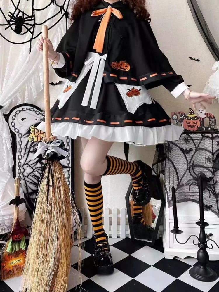 Halloween Lolita Witch Pumpkin Embroidery Dress Set