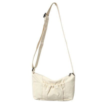 Canvas Plain Hobo Bag - White / One Size