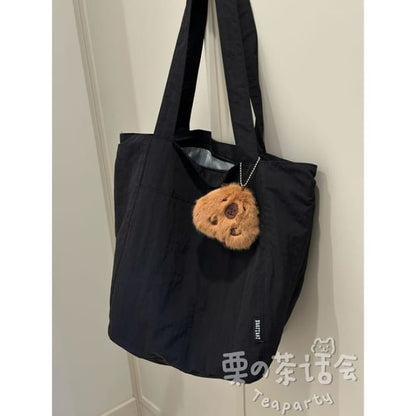 Canvas Plain Tote Bag / Charm / Set - With Capybara - Black