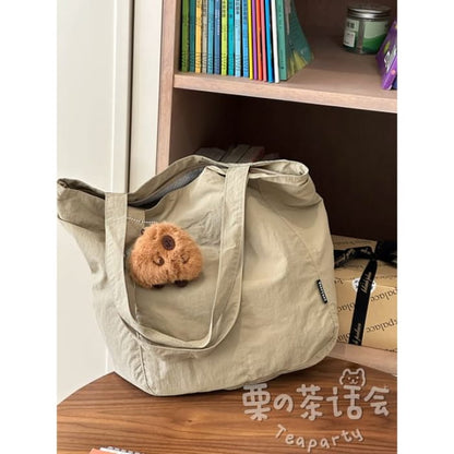 Canvas Plain Tote Bag / Charm / Set - With Capybara - Khaki