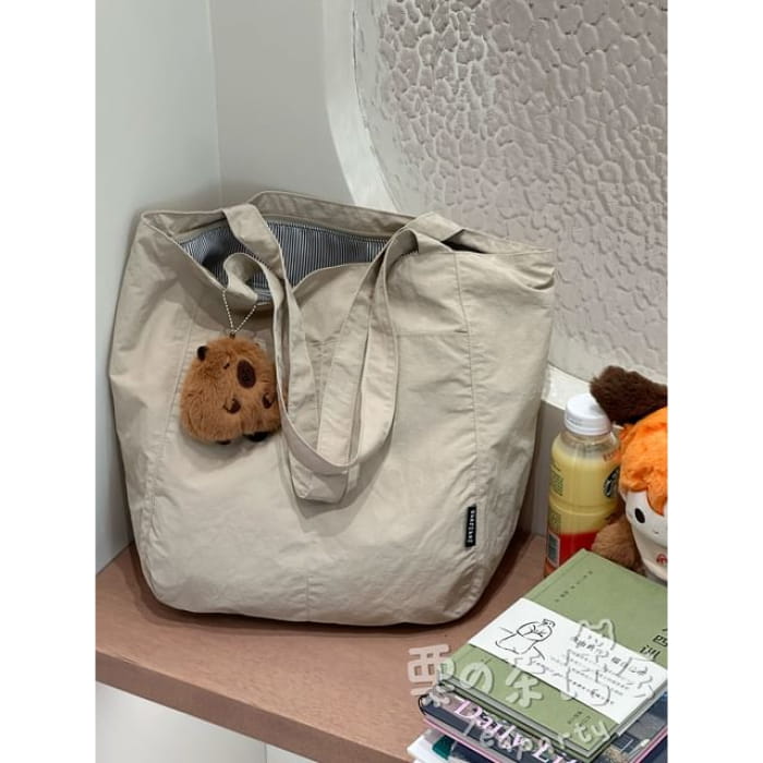 Canvas Plain Tote Bag / Charm / Set - With Capybara