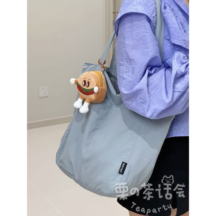 Canvas Plain Tote Bag / Charm / Set - With Hamburger - Blue