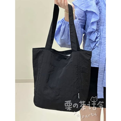 Canvas Plain Tote Bag / Charm / Set - Without - Black