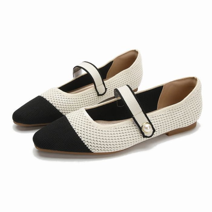 Cap Toe Mary Jane Shoes - Black & White / 34