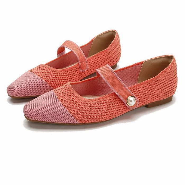 Cap Toe Mary Jane Shoes - Orange / 34