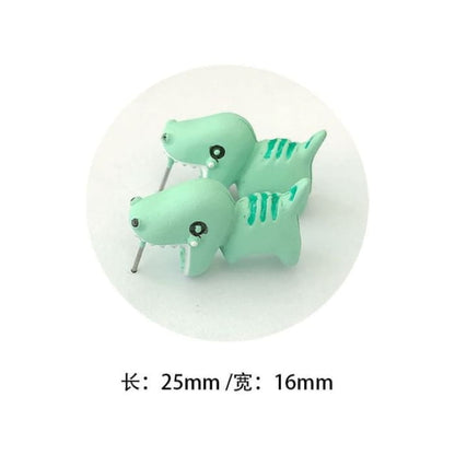 Cartoon-Animal Earrings - Dinosaur - Green / One Size