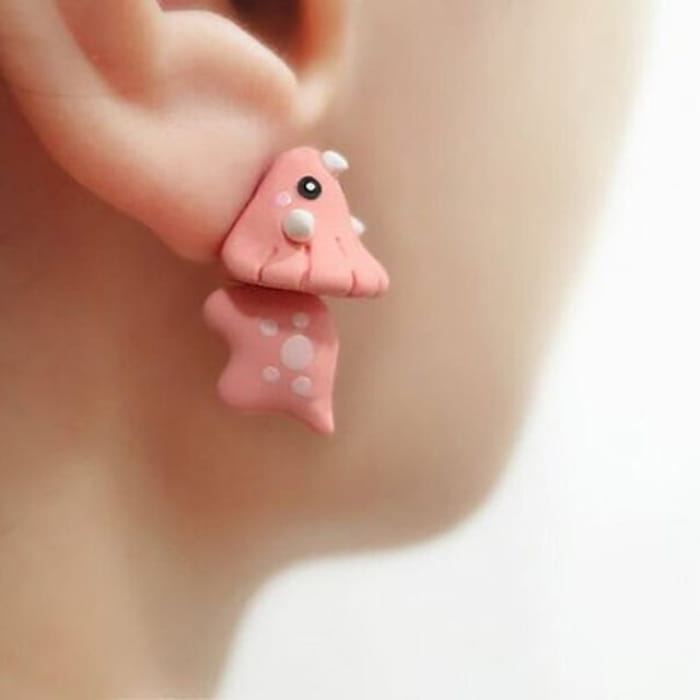 Cartoon-Animal Earrings - Dinosaur - Pink / One Size