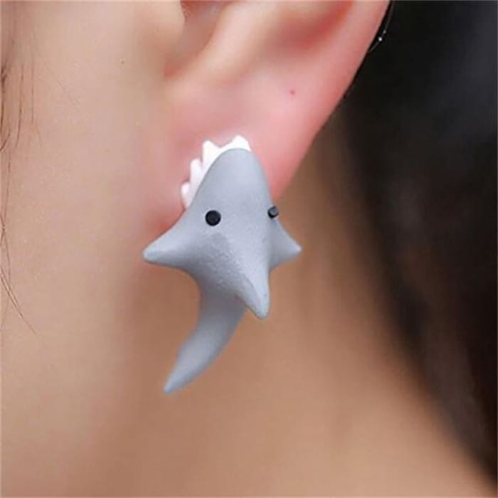 Cartoon-Animal Earrings - Whale - Gray / One Size