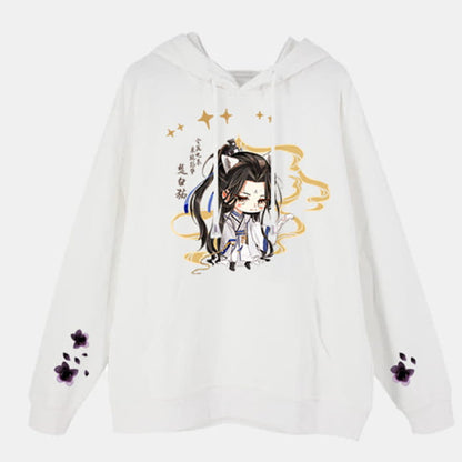 Cartoon Anime White Pocket Plush Hoodie