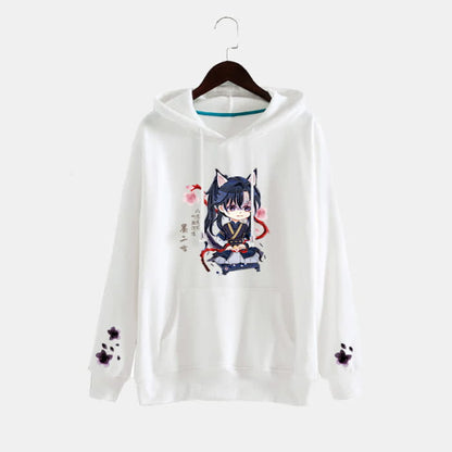 Cartoon Anime White Pocket Plush Hoodie - A / 02 / M