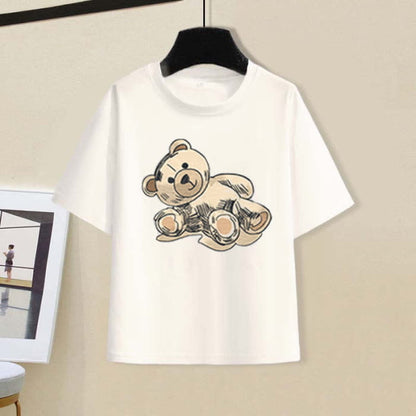 Cartoon Bear Letter Print T-Shirt Pleated Tulle Skirt