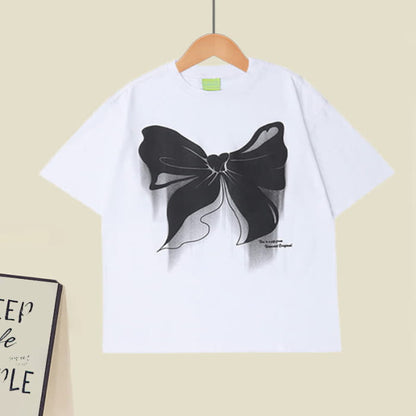 Cartoon Bow Print T-Shirt Irregular Tulle SKirt Set - M