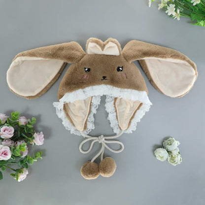 Cartoon Bunny Bear Ears Lace Lolita Plush Hat - Brown