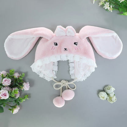 Cartoon Bunny Bear Ears Lace Lolita Plush Hat - Pink