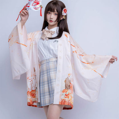 Cartoon Bunny Loose Cardigan Kimono Outerwear - Apricot