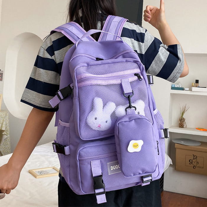 Cartoon Bunny Pattern Backpack with Mini Bag