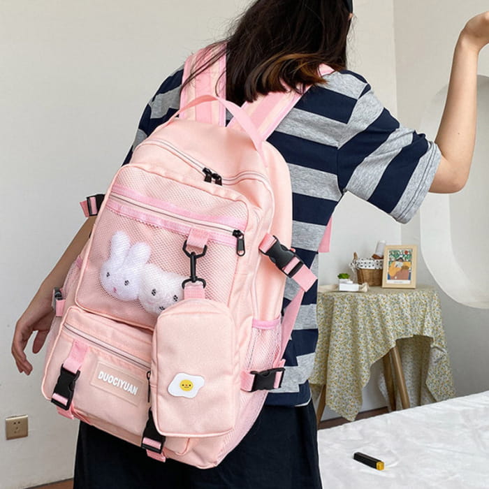 Cartoon Bunny Pattern Backpack with Mini Bag