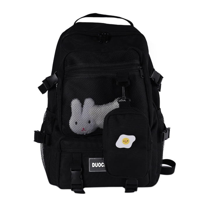 Cartoon Bunny Pattern Backpack with Mini Bag - Black