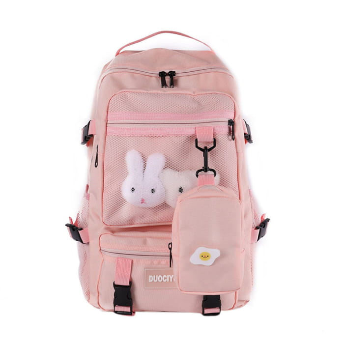 Cartoon Bunny Pattern Backpack with Mini Bag - Pink