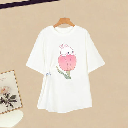 Cartoon Bunny Print T-Shirt Set - M