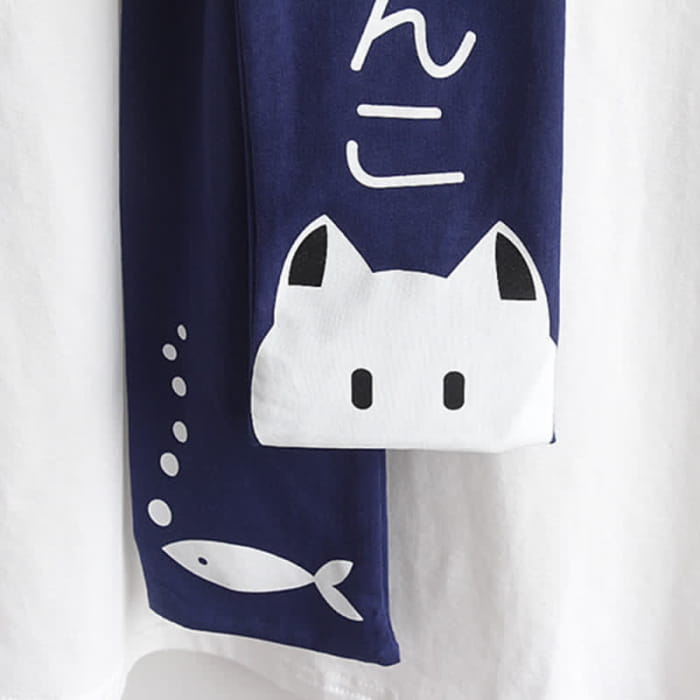 Cartoon Cat Fish Letter Print T-Shirt Pleated Skirt