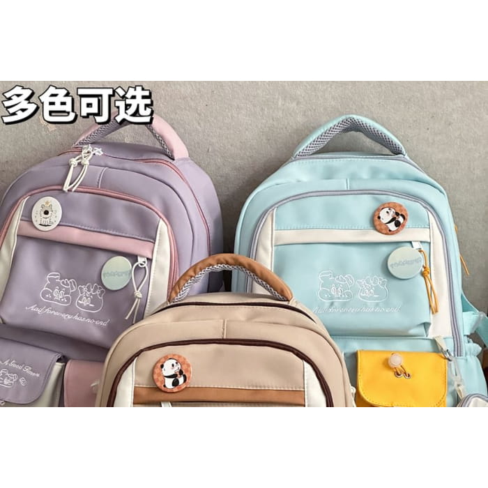 Cartoon Embroidered Color Block Backpack / Bag Charm / Coin