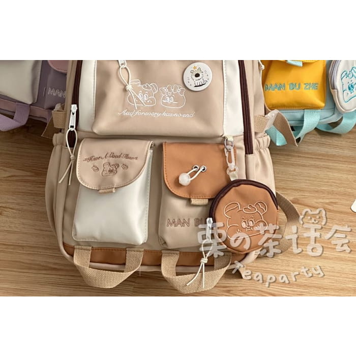 Cartoon Embroidered Color Block Backpack / Bag Charm / Coin