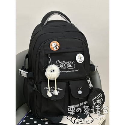 Cartoon Embroidered Color Block Backpack / Bag Charm / Coin