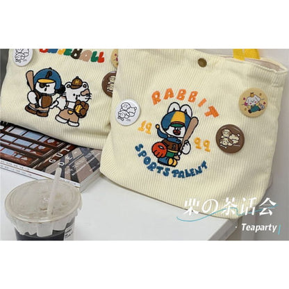 Cartoon Embroidered Tote Bag / Charm / Set - handbag