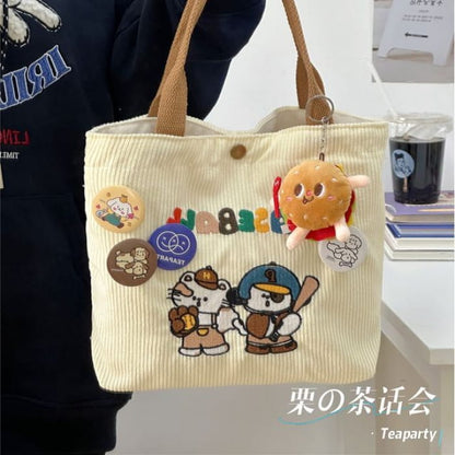 Cartoon Embroidered Tote Bag / Charm / Set - handbag