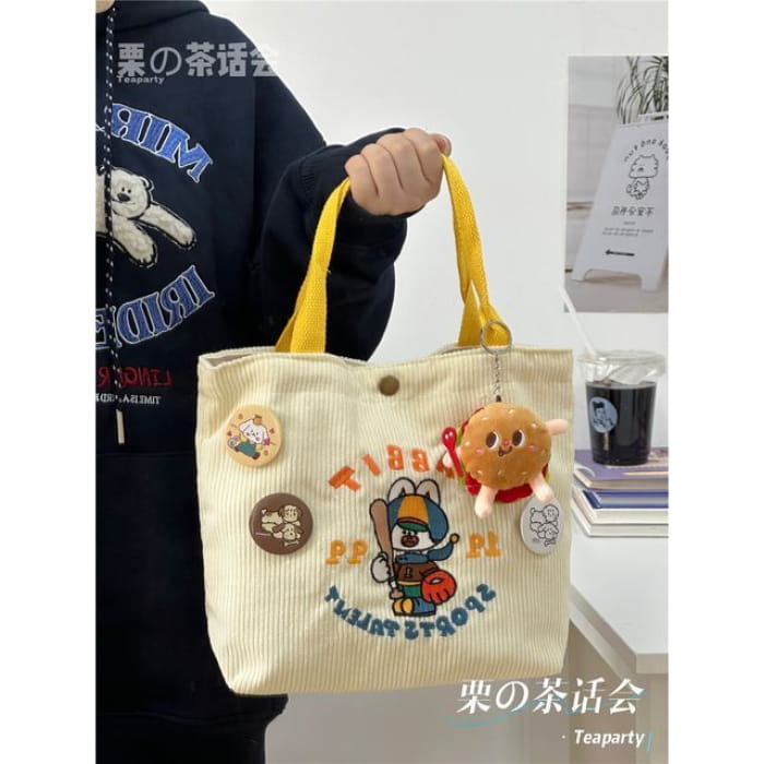 Cartoon Embroidered Tote Bag / Charm / Set - With Hamburger