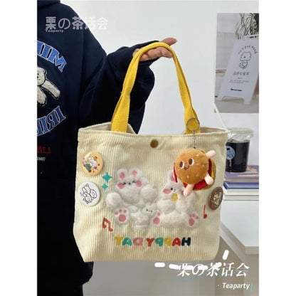 Cartoon Embroidered Tote Bag / Charm / Set - With Hamburger