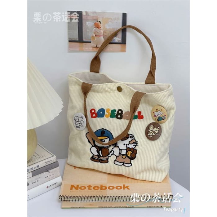 Cartoon Embroidered Tote Bag / Charm / Set - Without