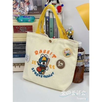 Cartoon Embroidered Tote Bag / Charm / Set - Without