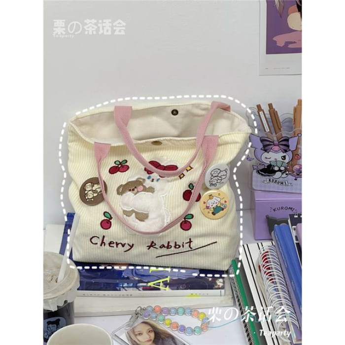 Cartoon Embroidered Tote Bag / Charm / Set - Without