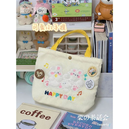 Cartoon Embroidered Tote Bag / Charm / Set - Without - Two