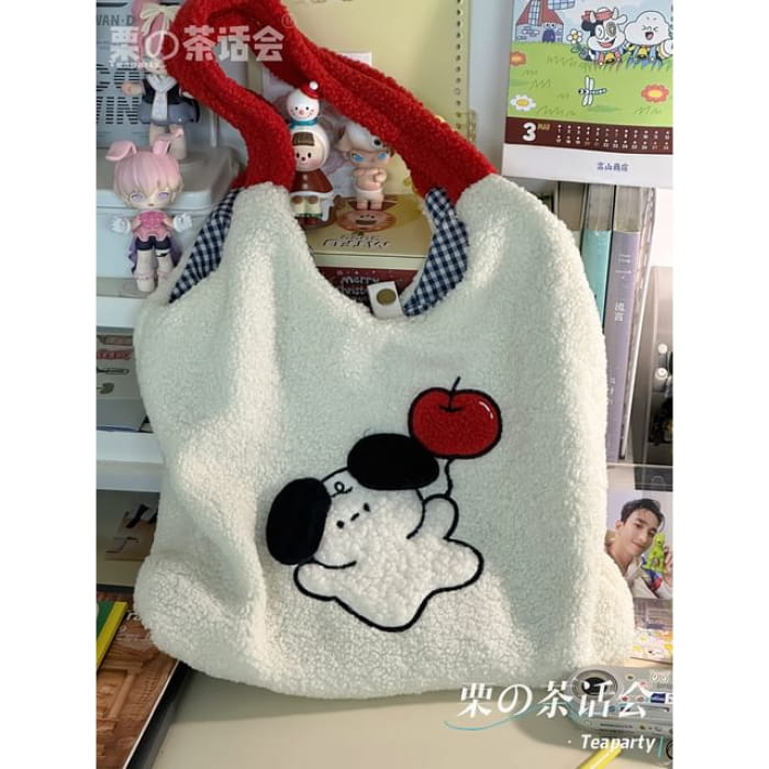 Cartoon Fleece Tote Bag - Without Charm - Shoulder Strap