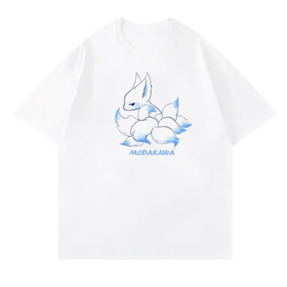 Cartoon Fox Letter Print T-Shirt Blue Pantskirt - A / M