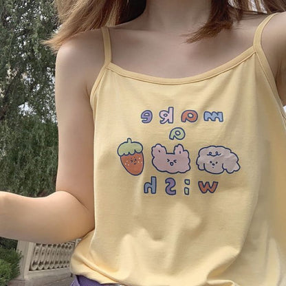 Cartoon Print Camisole Top - Lettering - Almond / S