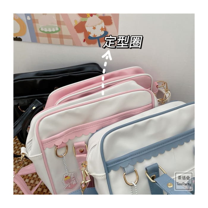 Cartoon Print Faux Leather Tote Bag / Charm / Set - handbag