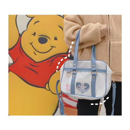 Cartoon Print Faux Leather Tote Bag / Charm / Set - handbag