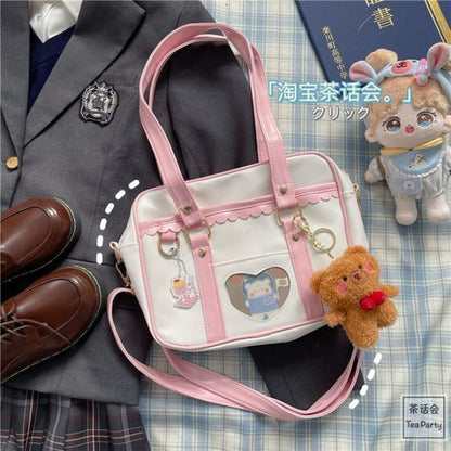 Cartoon Print Faux Leather Tote Bag / Charm / Set