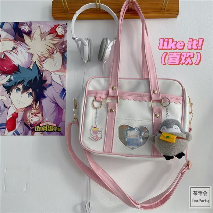 Cartoon Print Faux Leather Tote Bag / Charm / Set