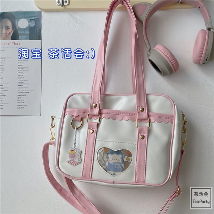 Cartoon Print Faux Leather Tote Bag / Charm / Set