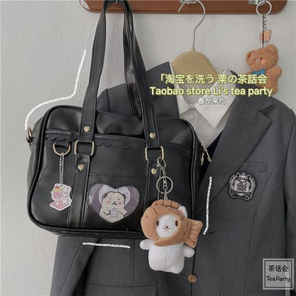 Cartoon Print Faux Leather Tote Bag / Charm / Set