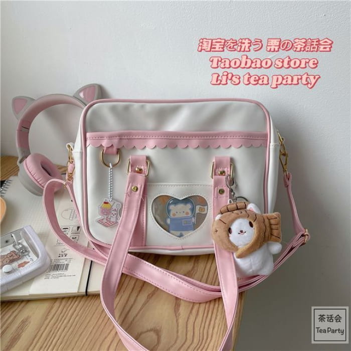 Cartoon Print Faux Leather Tote Bag / Charm / Set